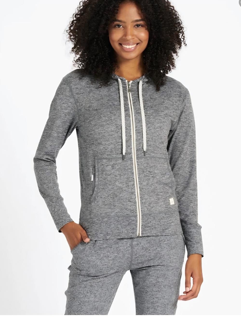 Vuori Heather Gray Full-Zip Hoodie with Contrast Drawcords
